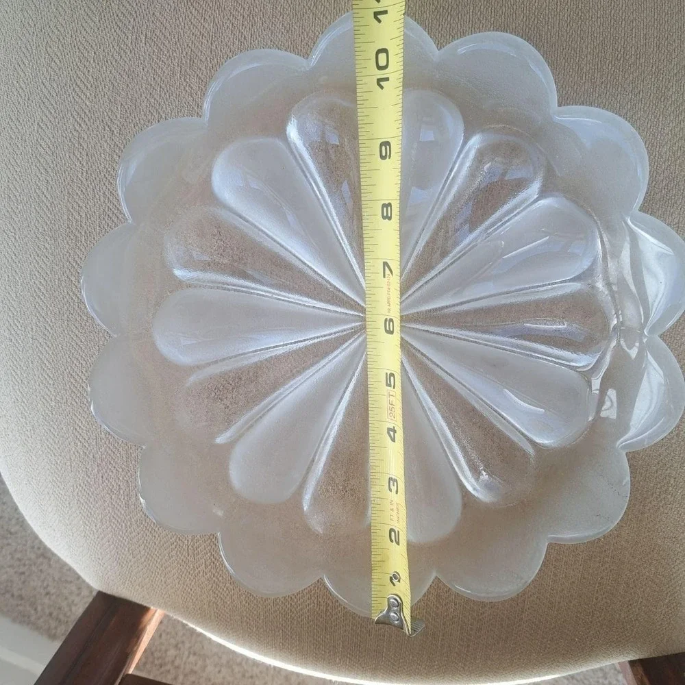 Vintage Frosted Glass Petal Lotus Flower Bowls Set of 2 Scalloped Edge Decor